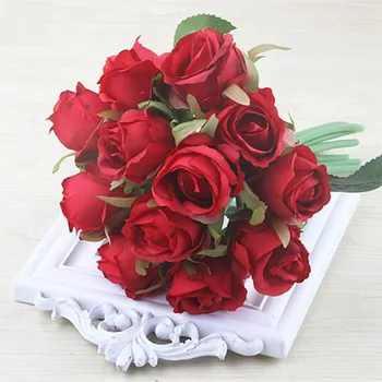 

12pcs/lots Artificial Rose Flowers Wedding bouquet Thai Royal Rose Silk flowers Home Decoration Wedding Party Decor(red)