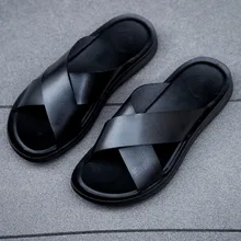 YEINSHAARS Summer Sandals Men Leather Classic Roman Open-toed Slipper Outdoor Beach Rubber Summer Shoes Flip Flop Water Sandals