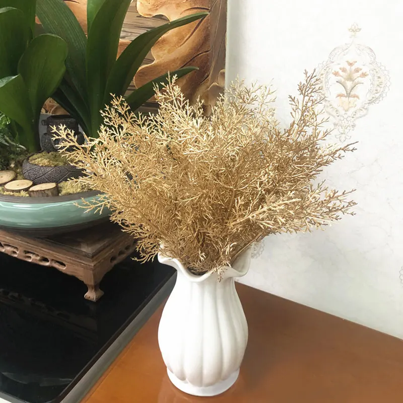 Artificial Plant Gold Silver Leaves Christmas Wedding Decorative Fake Plant Flower Floral DIY Accessories Bedroom Decor