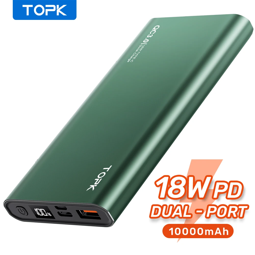 portable charger TOPK I1006P Power Bank 10000mAh Portable Charger LED External Battery PowerBank PD Two-way Fast Charging PoverBank for Xiaomi mi best power bank for mobile Power Bank