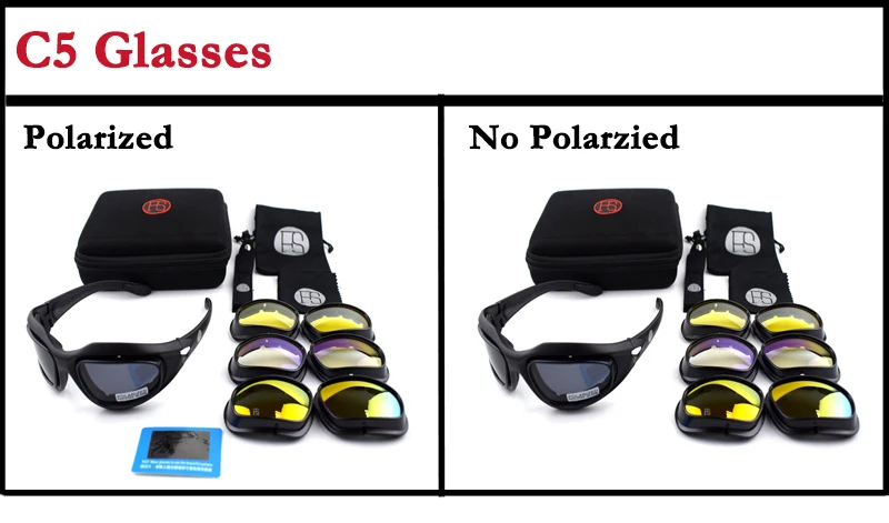 Военные C5 армейские очки, поляризационные солнцезащитные очки с защитой UV400, тактические Защитные очки для стрельбы, 4 линзы, велосипедные ветрозащитные очки