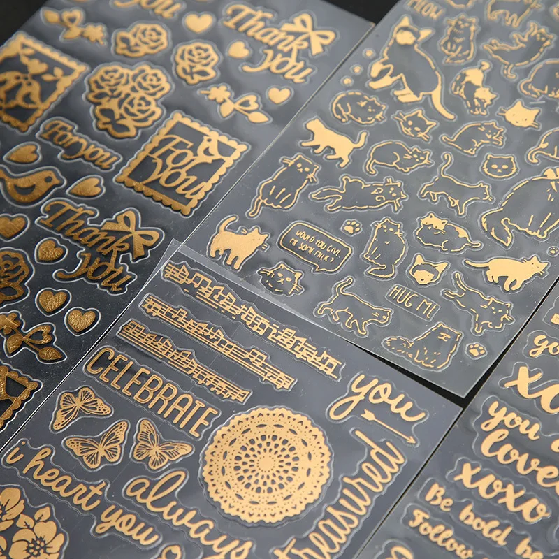 MIHIMIKI 4 вида конструкций Золотое Тиснение ПВХ наклейки на Материал Скрапбукинг спасибо поздравление креативные DIY Deco канцелярские наклейки