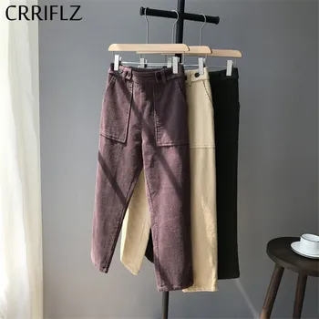 

Winter Vingate Corduroy Ankle Length Pants Women Casual Pocket Trousers 2020 New CRRIFLZ