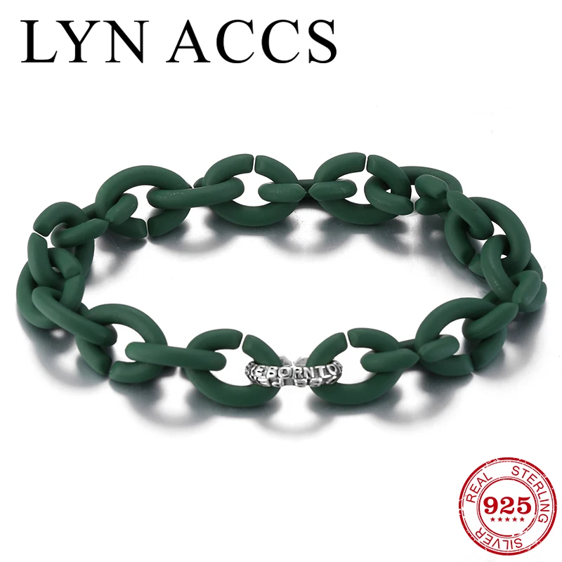 

Women men SeaGreen Hard Rubber bead bracelets jewelry 925 Sterling Silver Letter Family bracelets bangles Fine Jewelry Wholesale