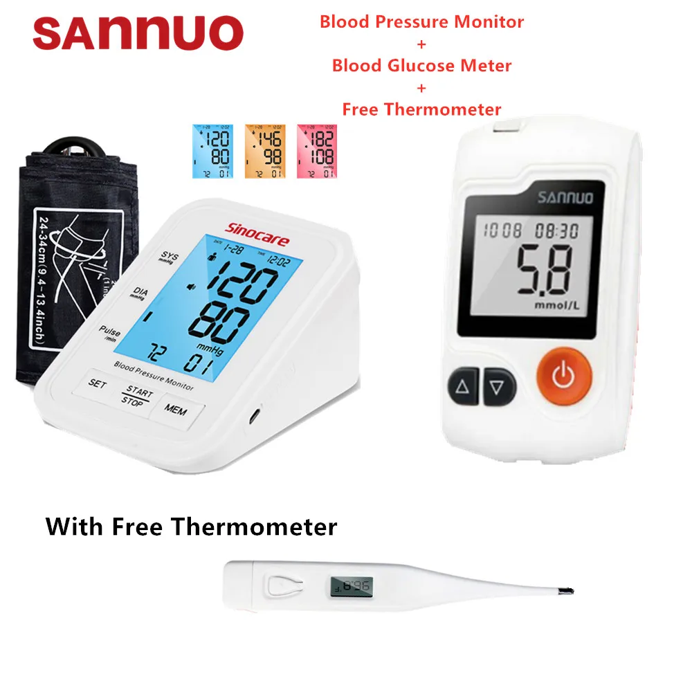 Монитор кровяного давления Sannuo Sinocare измеритель глюкозы в крови GA-3 ga 3 термометр с