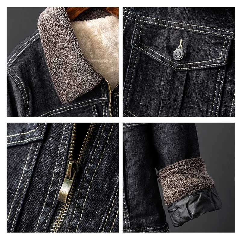 Mcikkny Men's Winter Warm Denim Jackets Fur Collar Fleece Lined Windbreak Jeans Jackets Outwear For Male Size M-2XL Thermal  (4)