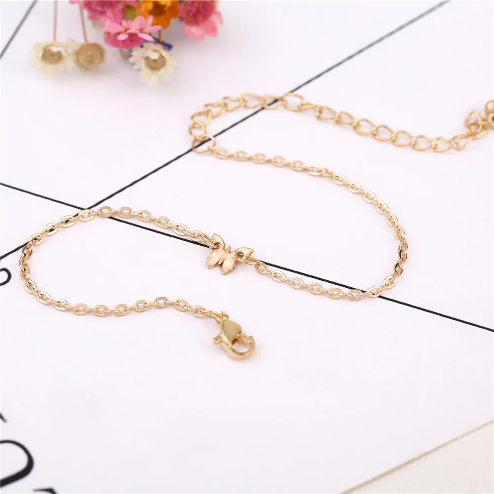 

AliExpress Accessories Elegant Butterfly Ladies' Anklet Simple Plating Color jin jiao lian
