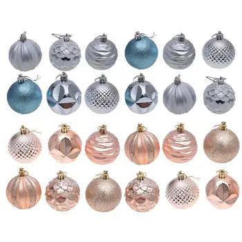 

24 PCs 6 CM Christmas Balls Carved PVC Christmas Tree Decor Hanging Pendant Party Ornament for Home Office Shop