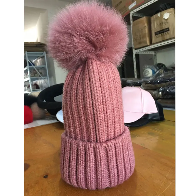 Рыбка реального помпоном меховая шапка зимние шапки для женщин вязаная шапка для женщин и девочек 8 видов цветов шапка зимняя женская шапки для женщин шапки женские зимняя шапка вязанные шапки головные уборы для женщин - Цвет: pink fox fur