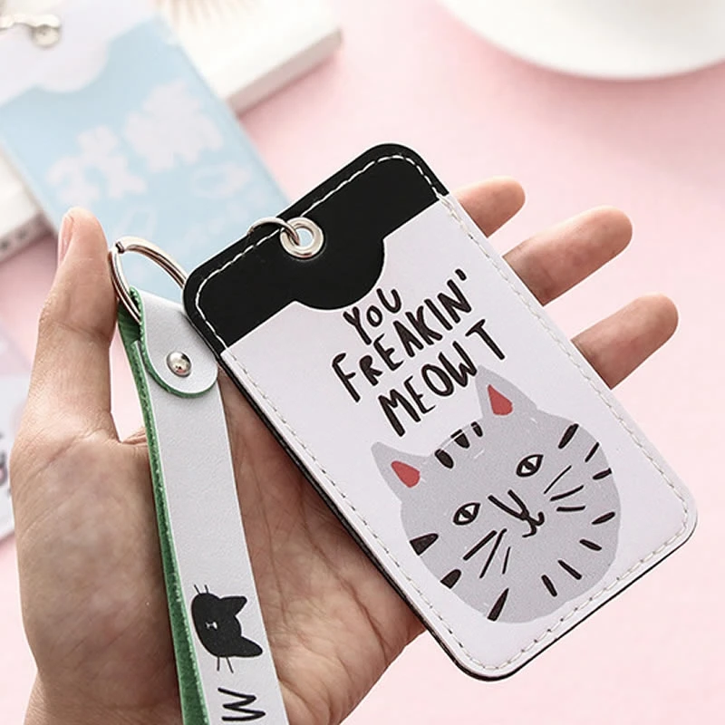 

Kawaii Animal Cat Bank Credit ID Card Holder Cover Credit Card Keyring Key Women Travel Bank Bus Wallet Chain Card Holder