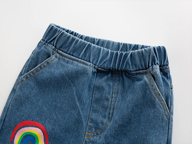 Детские джинсы для девочек, коллекция года, весенне-осенние джинсовые штаны с вышивкой милые Узкие Синие леггинсы для детей возрастом от 1 года до 9 лет