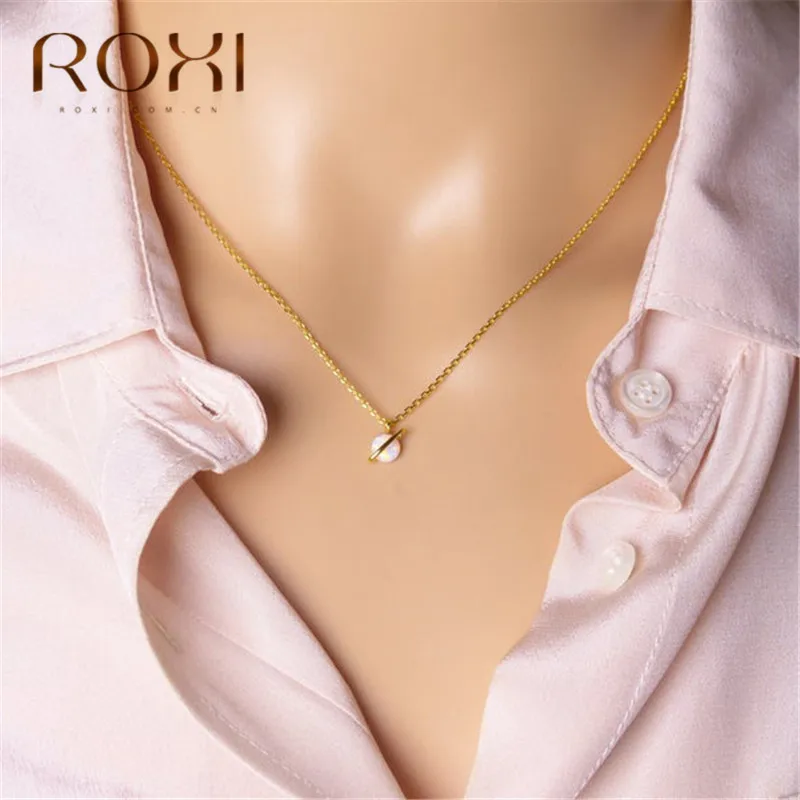 ROXI Мода корейский космическая планета подвеска ожерелье женский тренд ювелирные изделия белый огонь ожерелье с опалом колье до ключиц цепочка ожерелье