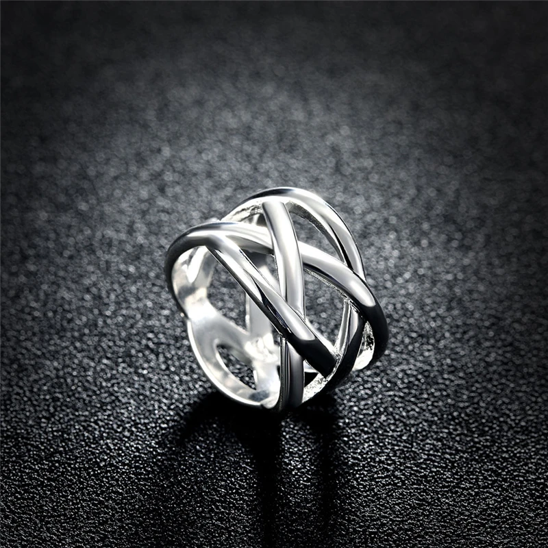 925 Sterling Silver Cross Intertwined Ring For Women Wedding Engagement Party Jewelry