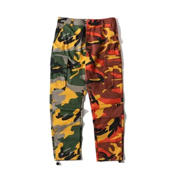 

NAGRI Two-Tone Camo Pants Hip Hop Patchwork Camouflage Military Cargo Trouser Casual Cotton Multi Pockets Pant Streetwear
