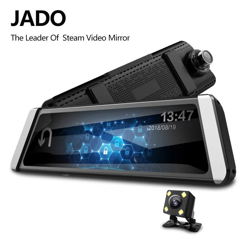 JADO D800s X2 Car Dvr Stream Rearview Mirror Camera LDWS GPS Track 10 IPS Touch Screen Full HD 1080