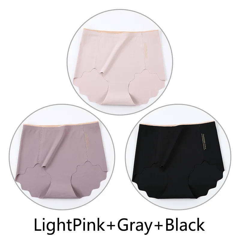 LightPink Gray Black 3 шт Бесшовные трусы женские с высокой талией сексуальные трусики L-XXL белье большого размера мягкий Ультратонкий дышащий Женский нижнее белье - Цвет: LightPink Gray Black