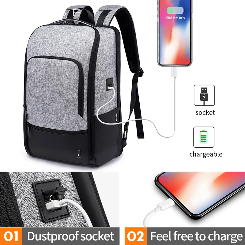 

Bange Fashion Men 15.6inch Laptop Backpack Anti-theft Technology Business Backpack Waterproof USB RechargeTravel Backpack