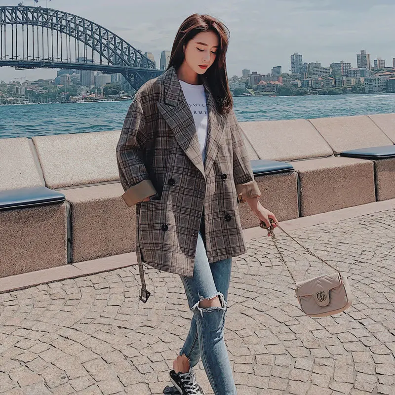 

2019 Spring And Autumn Plaid Small Suit Women's CHIC Korean-style Online Celebrity Popular Waist Hugging Short-height Students S