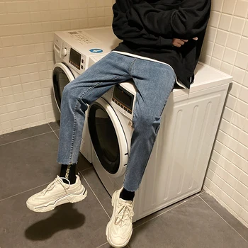 

2019 Winter Korean Version Of European And American Style Thickening Men's Solid Color Large Size Straight Casual Sports Jeans