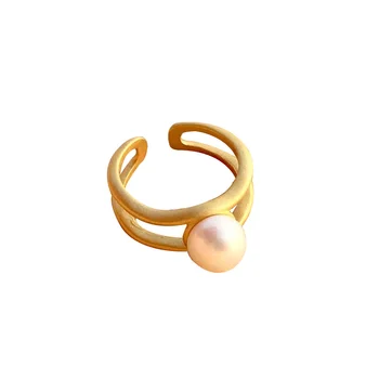 

Double layer opening pearl ring Female Minority design fashionable personality high-level feeling color retaining ring