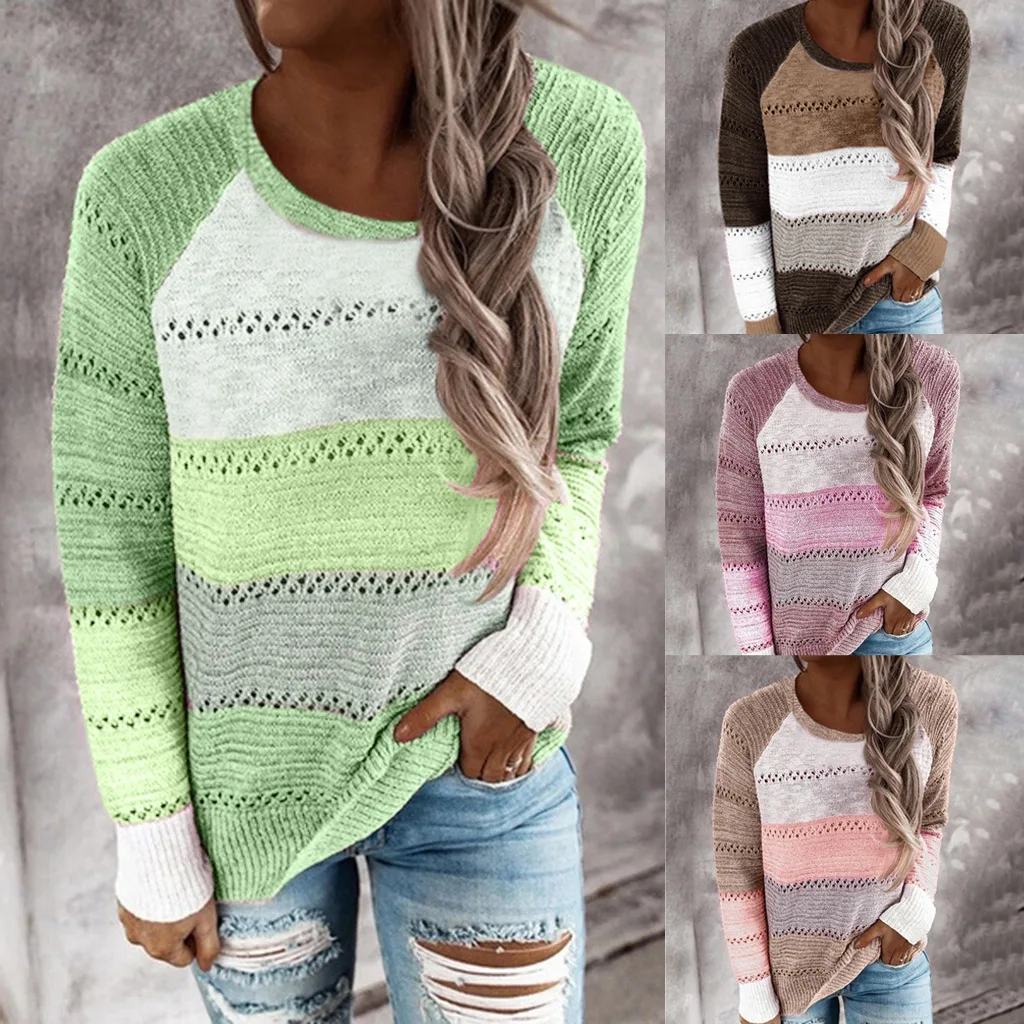 

Autumn and Winter round Neck Long Sleeves Pullover Multicolor Sweater Top