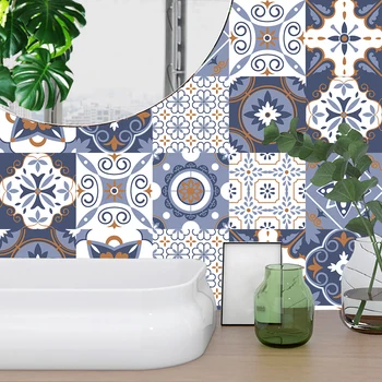 

10pcs/set Floral Ornament Arabesque Hard Ceramics Wall Stickers Kitchen Wardrobe Washbasin Decor Wall Decals DIY Tiles Art Mural