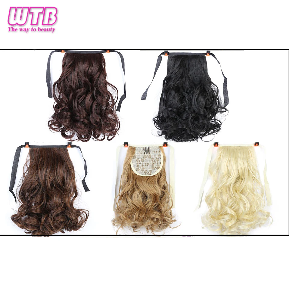 WTB Synthetic Short Wavy Ponytail Heat Resistant Drawstring Hairpiece Black Brown Hair Tail Natural Clip In Hair Extensions