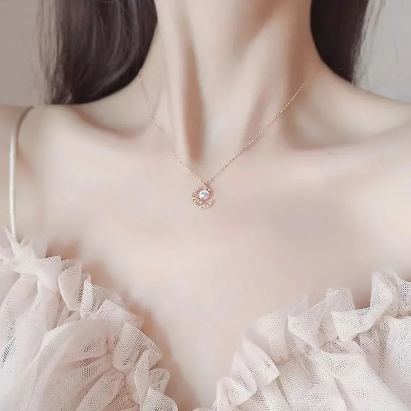 New Fashion Women Jewelry Crescent Pendant Moon Necklace 925 sterling Silver Jewelry Best Quality - Image 3