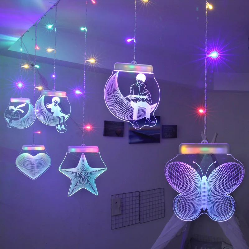 

Mariage Decorative Light Room USB LED String Light With Love Star Butterfly Pendant Remote Control Colorful White Wedding Light