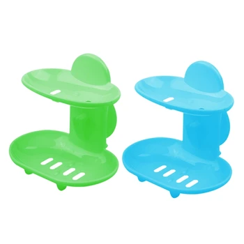 

2x Fashion Dual-Strong Suction Cup Soap Box Soap Dishes Bunk Water Bath Basket Soap Holder 14x10x13CM, Green & Blue