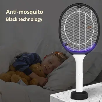 

HOT Electric Insect Racket Swatter Zapper USB Rechargeable Mosquito Fly Swatter 2 In 1 1200mAh Mosquito Racket Bug Killer Trap
