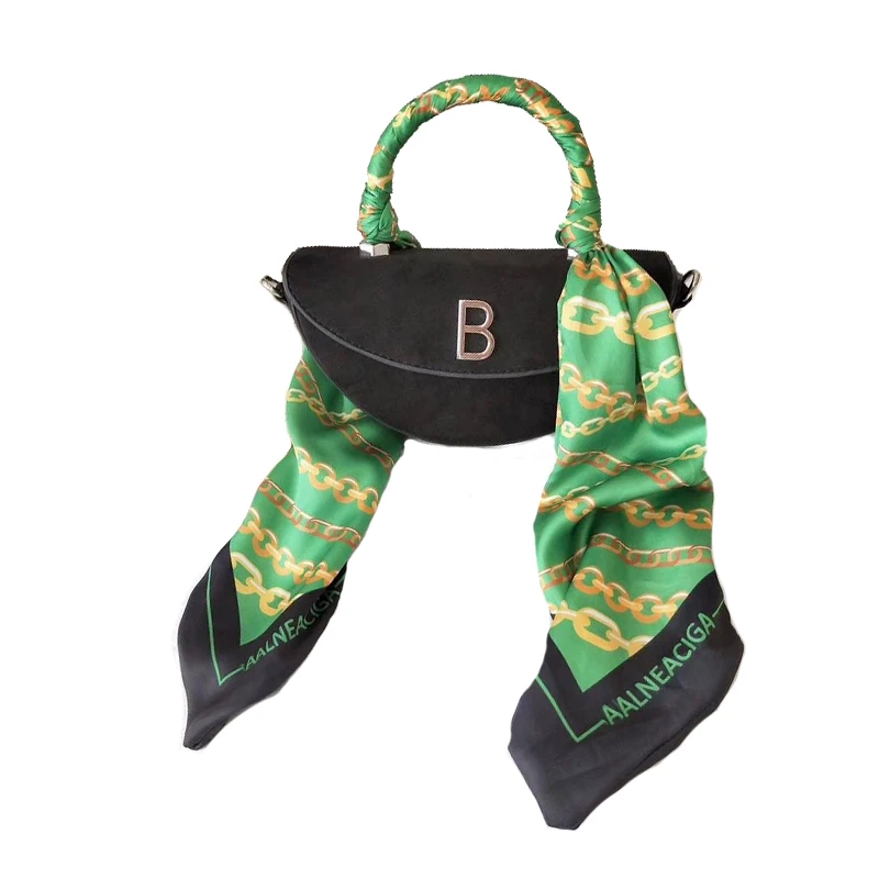 

2019 New Lady's Printed Silk Scarf Half-Moon Shape Fashion Single Shoulder Handbag Crossbody Bag Famous Designer