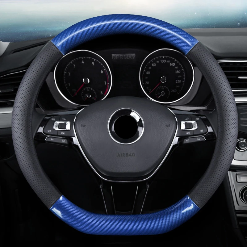 Крышка рулевого колеса из натуральной кожи для VW Touran Golf GTI Polo Sedan Passat Santana Jetta Tiguan Gol Sagitar CC Scirocco - Название цвета: D Shape Blue