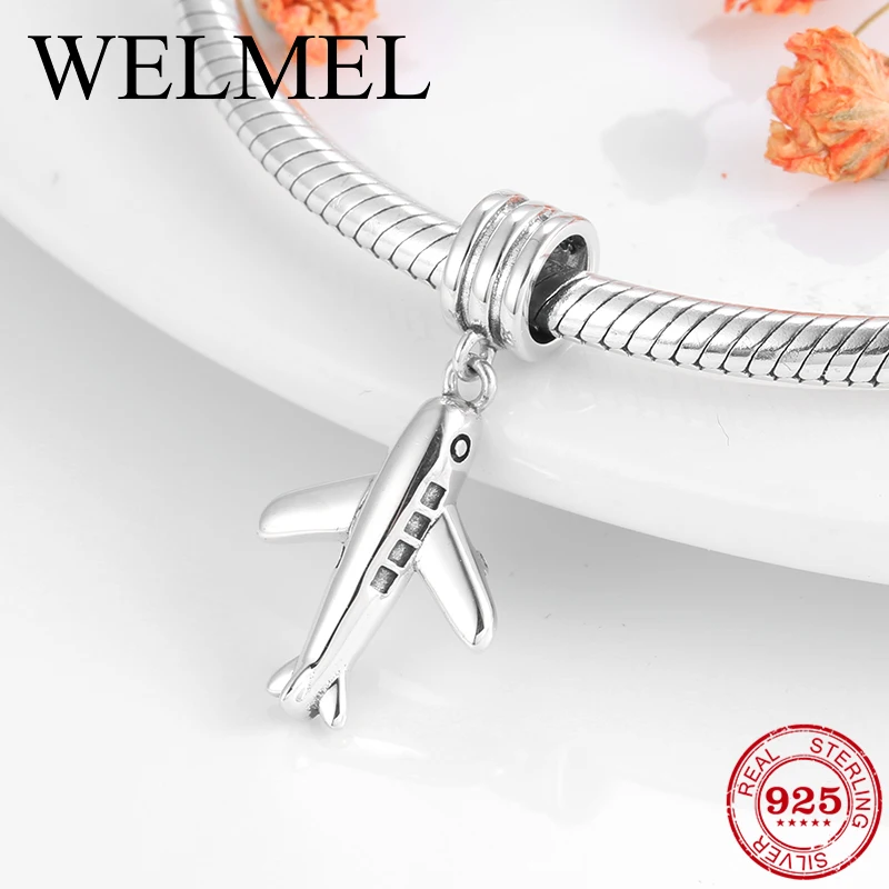 

New Arrival 925 Sterling Silver Plane Bead Travel Around World Fit Pandora Original Necklace Bracelet beads Jewelry making