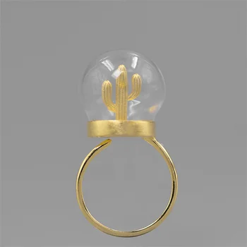 

INATURE 925 Sterling Silver Cactus Glass Rings for Women Open Finger Ring Jewelry Accessories