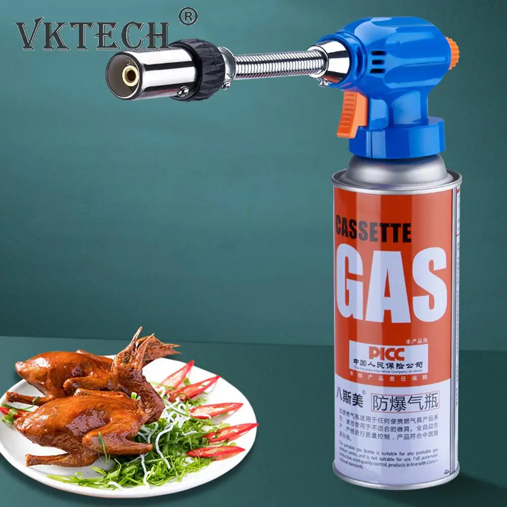 Portable Gas Flame Torch Flamethrower 1300-Degree Adjustable Hose Camping Kitchen Barbecue Flame Ignition Blowtorch Lighter