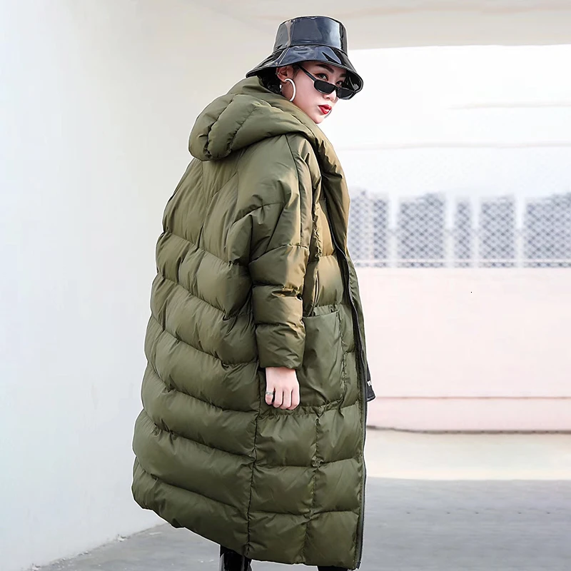 TWOTWINSTYLE зимнее теплое хлопковое пальто для женщин с капюшоном и длинным рукавом, свободные толстые женские парки, пальто большого размера, мода