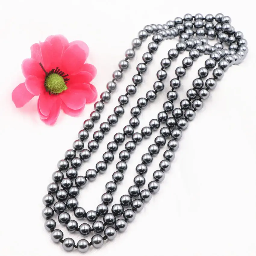 

Длинное ожерелье-цепочка, темно-серое искусственное ожерелье из драгоценных камней с жемчужными бусинами, искусственное матовое женское ожерелье, 56 дюймов, A944
