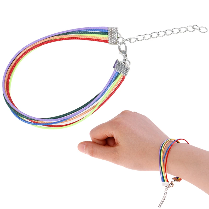 1PC Fashion PU Leather Bracelet Women Men Gay Pride Rainbow Charms Bracelet Gift For Jewelry Lover Couple