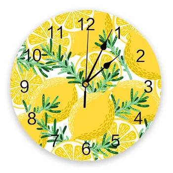 

Yellow Lemon Fruit Leaves Geometric Wall Clock Decorative Creative Modern Wall Clock for Living Room Kitchen Office Bedroom