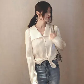 

Spring And Autumn Blouse New Korean Version Of The Commuter Loose Solid Color Shirt Fashion Temperament Design Shirt Women 2020
