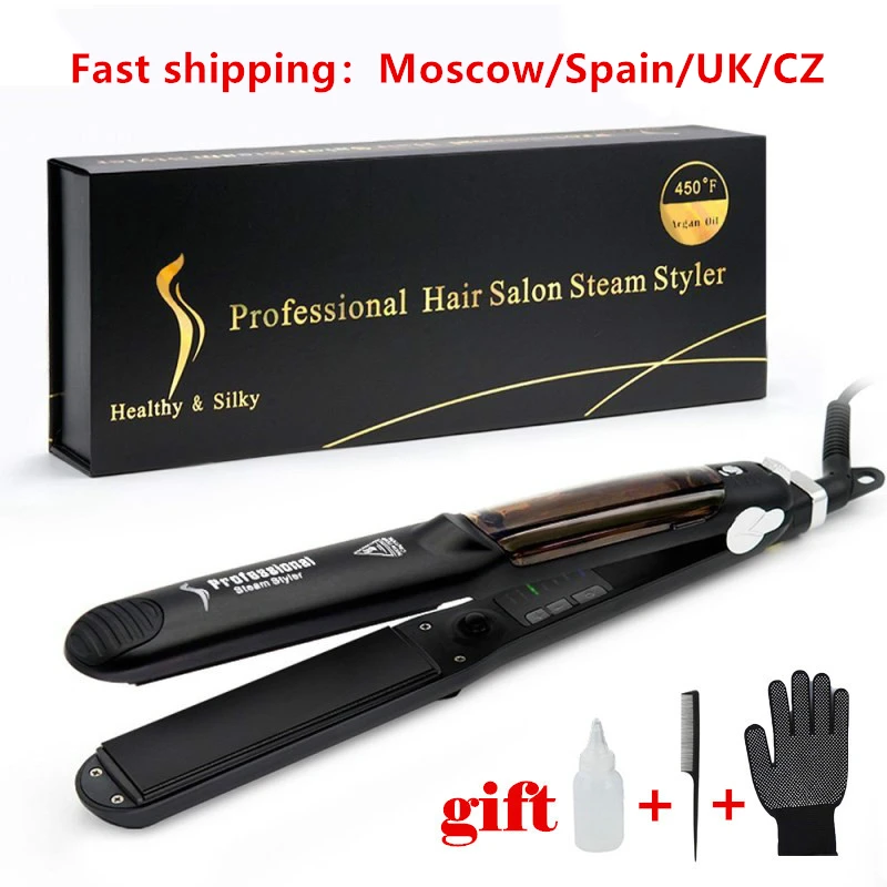 

Professional Argan Oil Hair Steam Straightener Flat Iron Injection Painting 450F Straightening Irons Hair Care Styling Tools