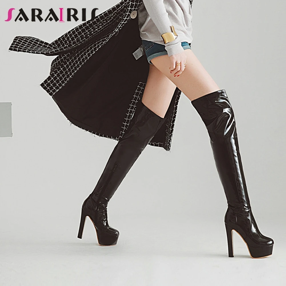 SARAIRIS/Новые высокие сапоги до бедра на высокой платформе размера плюс 34-49 женская обувь на высоком каблуке пикантные женские вечерние Сапоги выше колена