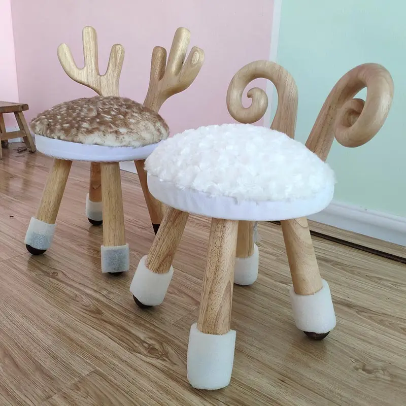 Nordic Creative Ins Children\'s Solid Wood Stool Cartoon Kindergarten Table and Chair Stool Baby Chair for School Home Kids Chair
