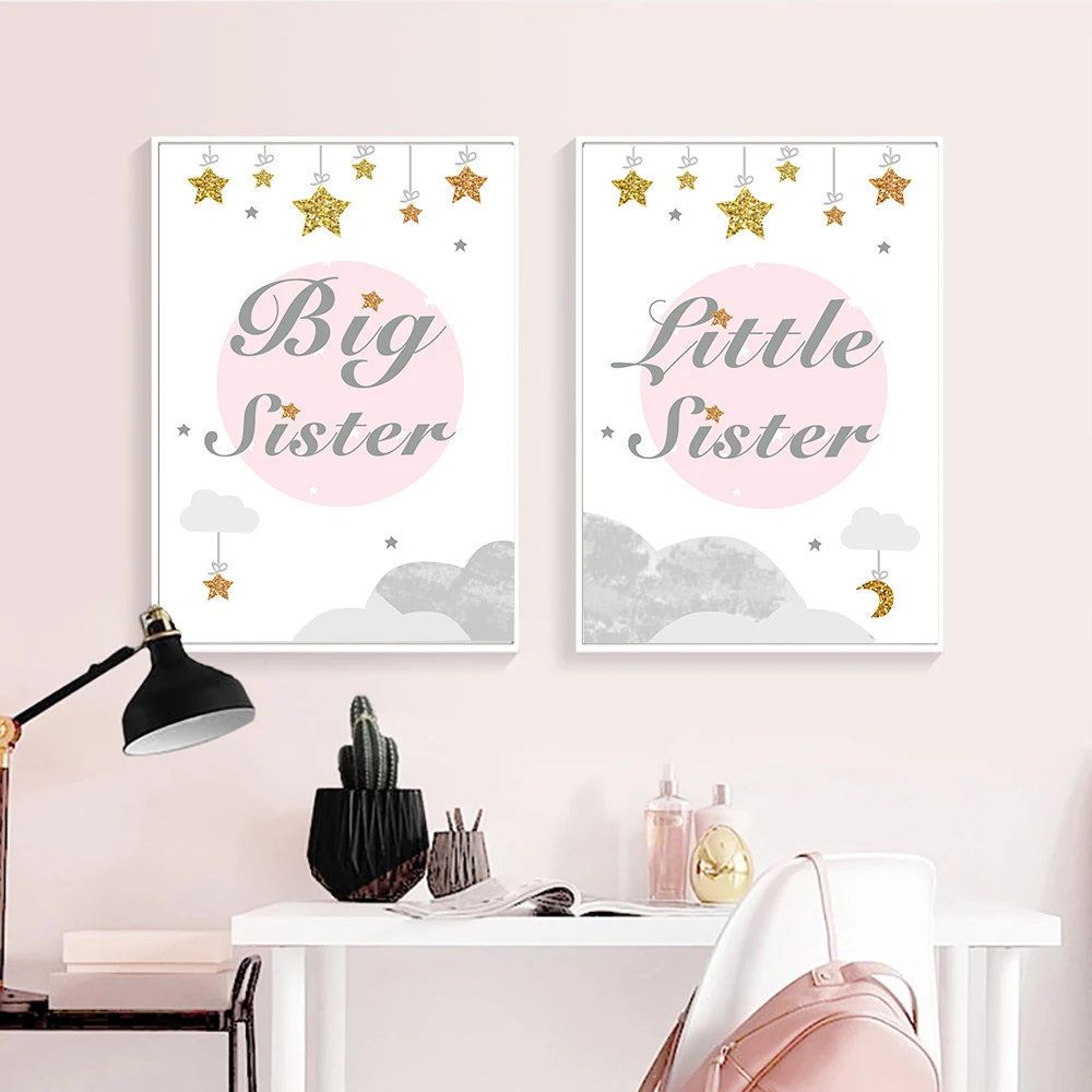 Big-And-Little-Sister-Poster-Funny-Child-Nursery-Art-Print-Pink-Quotes-Wall-Painting-Nordic-Poster (2)