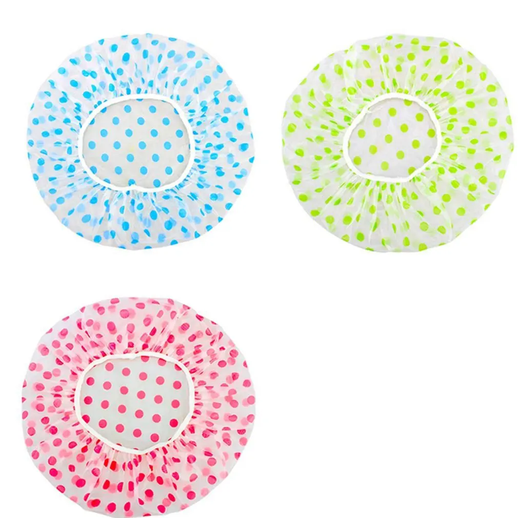 

3pcs Shower Caps Elastic Waterproof Shower Cap Reusable Bath Cap Fashion Wave Point Shower Cap Bathroom Tool