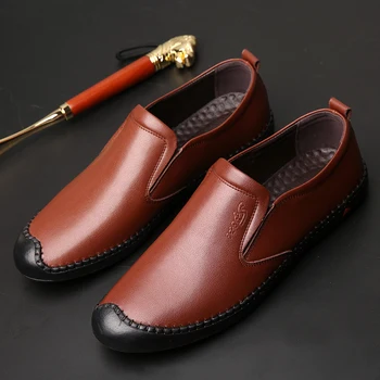 

2020 New Casual Shoes Mens Slip-on Leather Shoes Men Anti Slip Luxury Brand Men Shoes Good Quality Men Walking Shoe Flats Shoe