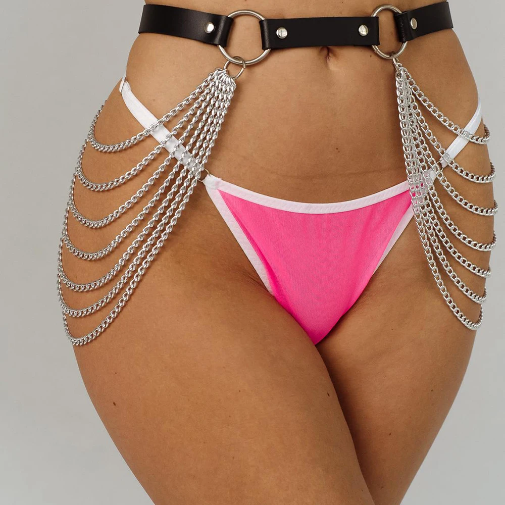 Leather Harness Women's Underwear Corset Bra Chains Body Sexy Erotic Suspenders Bdsm Lingerie Thigh Garter Belt Stockings Goth
