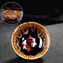 Керамическая чашка для чая с рыбками, большая индивидуальная чашка мастера, 100 мл, чашка для чая пуэр, чаша для чая с двумя рыбками, 4 цвета