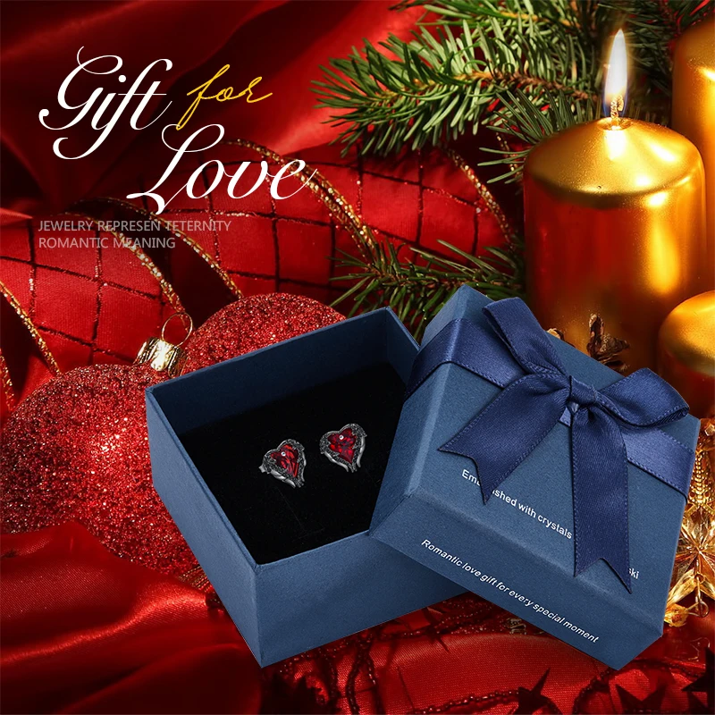 Cdestyle, медные серьги с крыльями ангела, сердце, Красный Кристалл от Swarovski, серьги-гвоздики для рождественского подарка, женские модные ювелирные изделия - Окраска металла: E1752D in box
